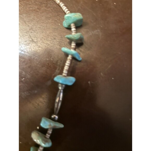 VTG Navajo Turquoise Bead Necklace Clam Shell Silver Old Natural Stone 18 Inch - Picture 3 of 6